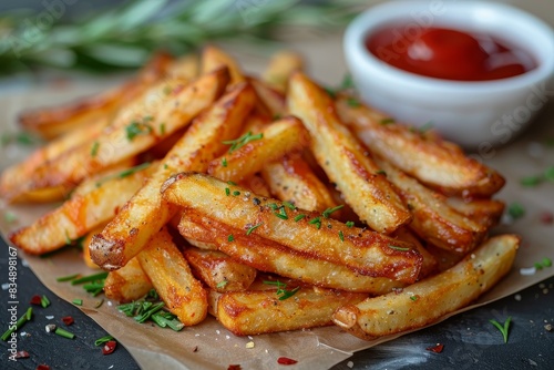 French Fries - Crispy French fries with a side of ketchup. 