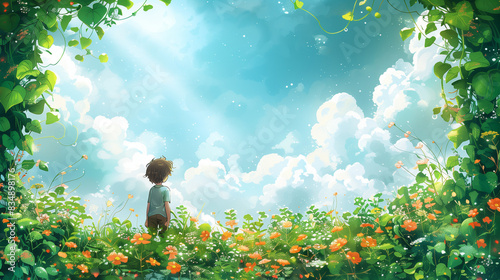 child standing in nature an...