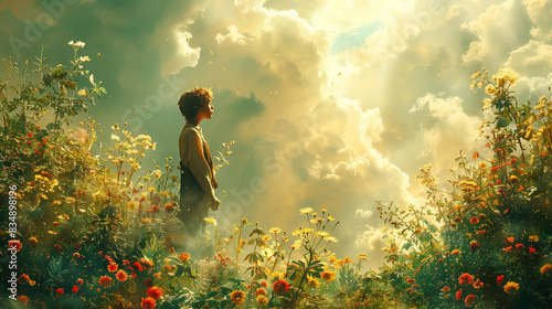 child standing in nature an...