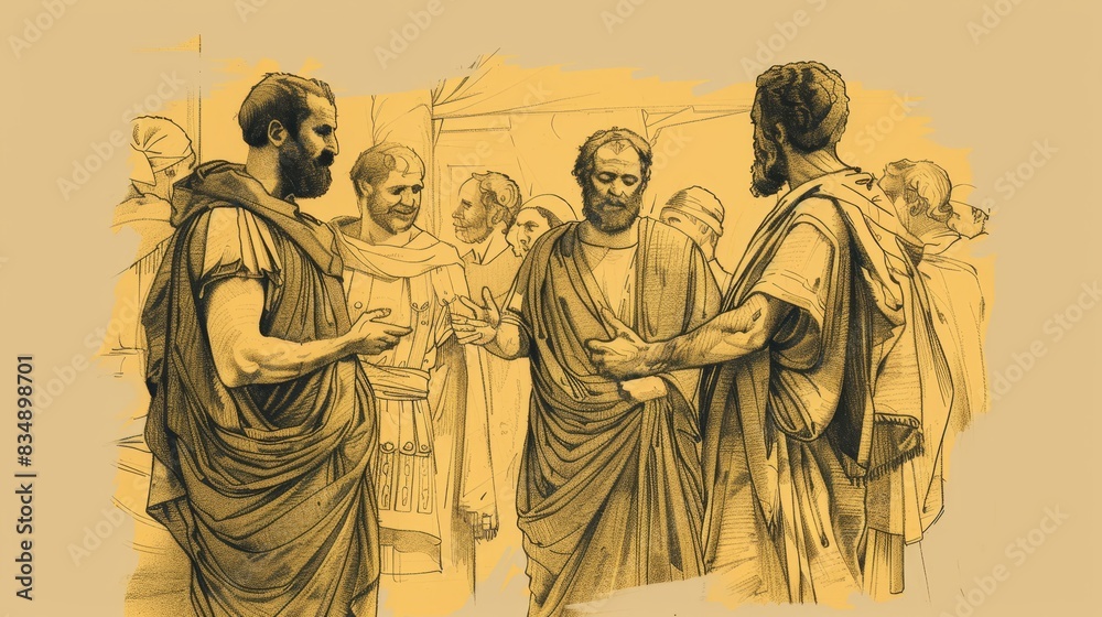 Fototapeta premium Power and Growth: Acts 2 Biblical Illustration Highlighting Pentecost, Peter's Sermon on Beige Background with Copyspace