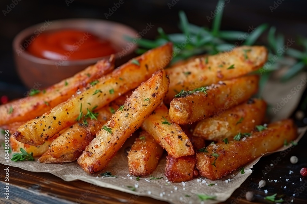 French Fries - Crispy French fries with a side of ketchup. French Fries - Crispy French fries with a side of ketchup.