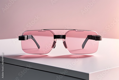 Pink translucent glass VR glasses with a minimalist design, characterized by thinness and lightweight construction.