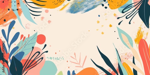 Abstract floral background. Colorful flowers and leaves. Modern art.
