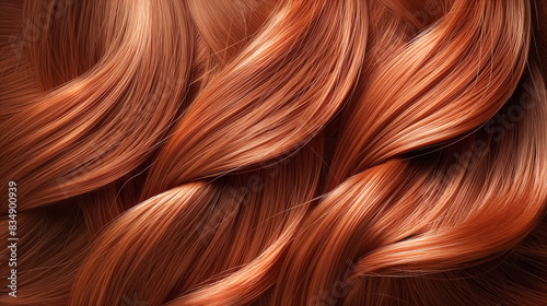 Close-up of Silky Intertwined Chestnut Hair Strands. Hair Day Background.