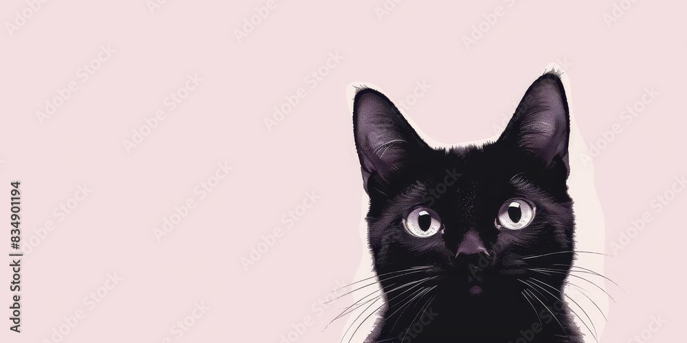 A black cat peeking out from the side of the frame with wide green eyes. A black cat peeking out from the side of the frame with wide green eyes.