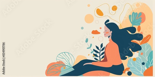 Calm and peaceful woman. Vector illustration in trendy flat style.