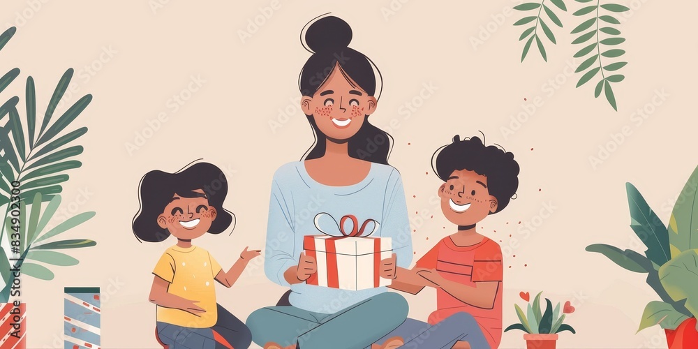 Happy family. Mom and her children. Vector illustration in cartoon flat style. Happy family. Mom and her children. Vector illustration in cartoon flat style.