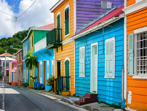 Historic Antiguan architecture with ornate Georgian style buildings in St. Johns, showcasing colonial charm. photo