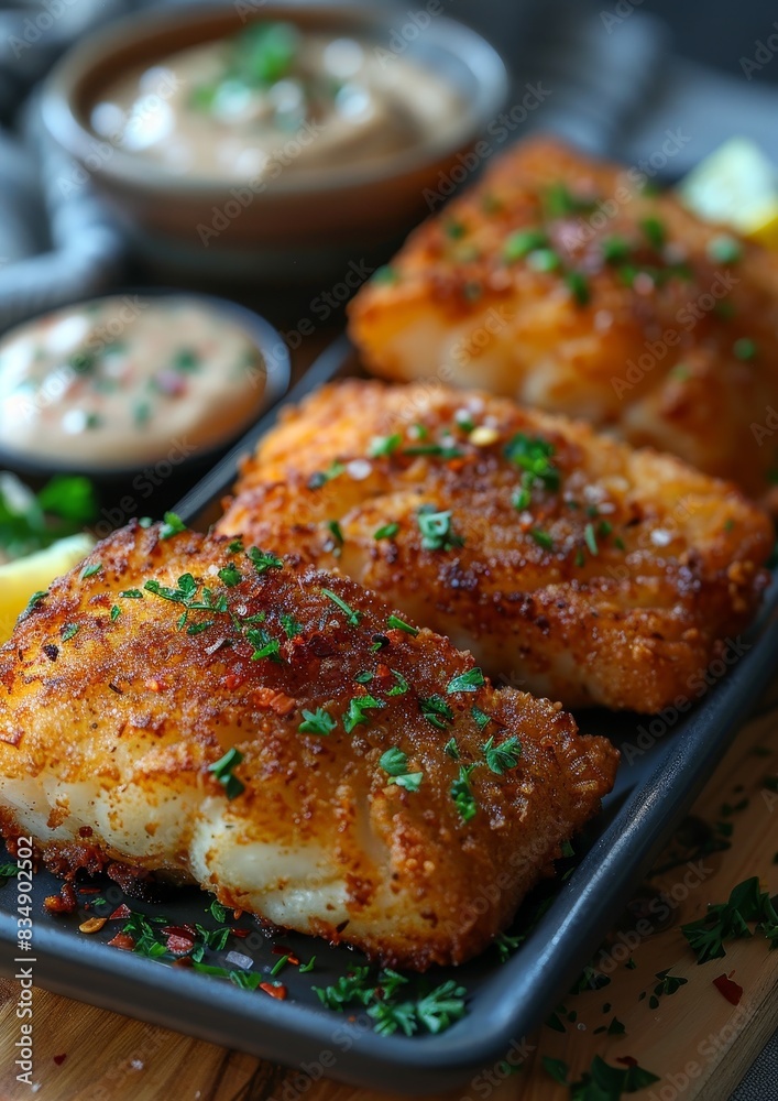 Fried Catfish - Fried catfish fillets with a side of tartar sauce. Fried Catfish - Fried catfish fillets with a side of tartar sauce.