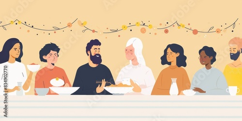 Diverse group of people sitting at a table and eating together.