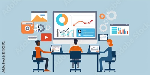 Colleagues discussing about increasing website traffic using digital marketing