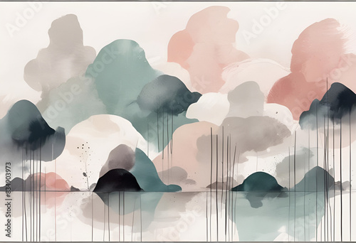minimal modern wall art design with pastel colors ready to print on canvas, japandi, rustic 