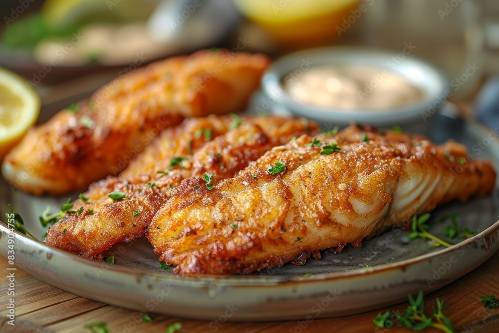Fried Catfish - Fried catfish fillets with a side of tartar sauce. Fried Catfish - Fried catfish fillets with a side of tartar sauce.