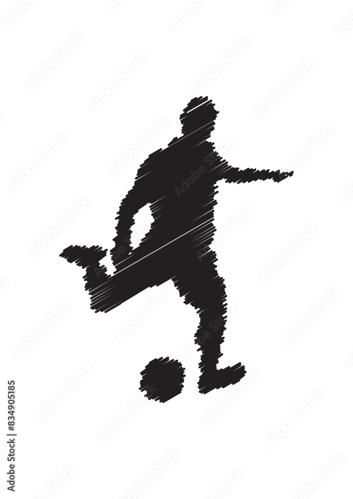 Football player kicking ball, isolated vector silhouette. Soccer logo drawing.