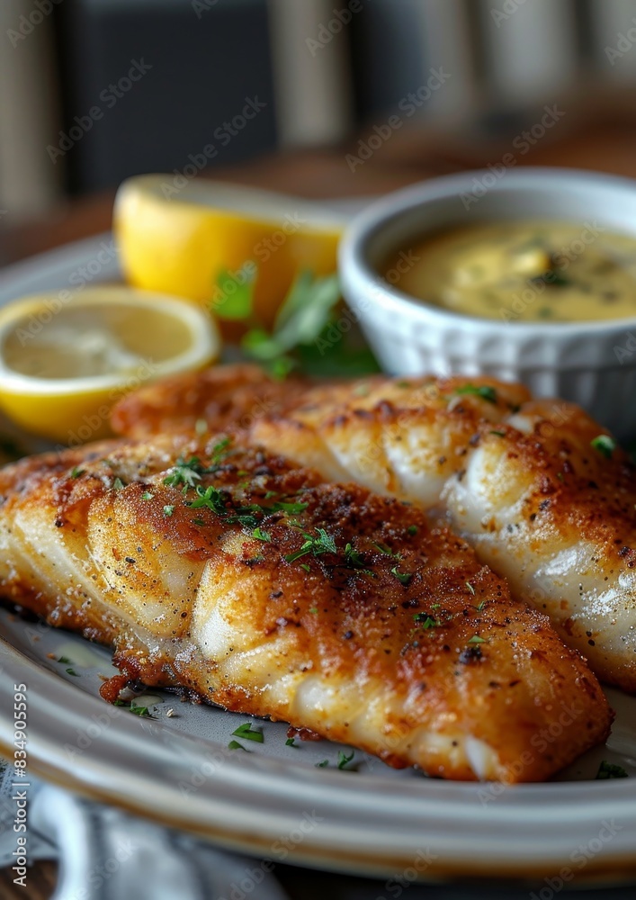 Fried Catfish - Fried catfish fillets with a side of tartar sauce. Fried Catfish - Fried catfish fillets with a side of tartar sauce.