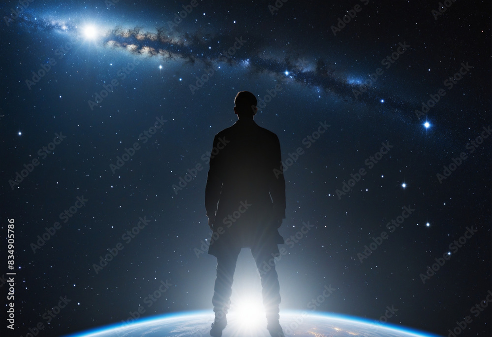 Divinely inspired backlit silhouette in the starry night sky Divinely inspired backlit silhouette in the starry night sky