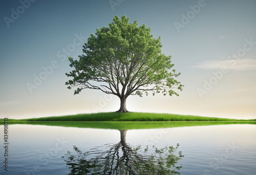 Religious symbol of hope and belief with a sacred tree reflection and copy space