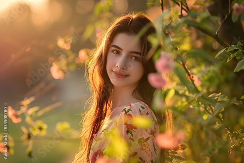 a beautiful girl engoying morningsunlight with short frock stock image photography  photo