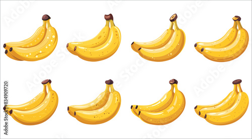 Set of realistic banana, Yellow banana on white background, Yellow fruit and bunch of bananas, Set of different banana vector, Fresh banana, Vector banana set, Fruit, Fresh, Banana, Organic, Tasty