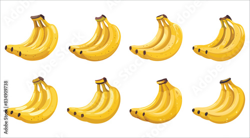 Set of realistic banana, Yellow banana on white background, Yellow fruit and bunch of bananas, Set of different banana vector, Fresh banana, Vector banana set, Fruit, Fresh, Banana, Organic, Tasty
