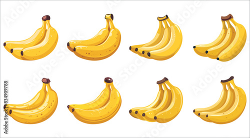 Set of realistic banana, Yellow banana on white background, Yellow fruit and bunch of bananas, Set of different banana vector, Fresh banana, Vector banana set, Fruit, Fresh, Banana, Organic, Tasty