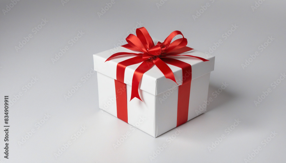 Festive Gift Package Adorned with Red Bow and Satin Ribbon Festive Gift Package Adorned with Red Bow and Satin Ribbon