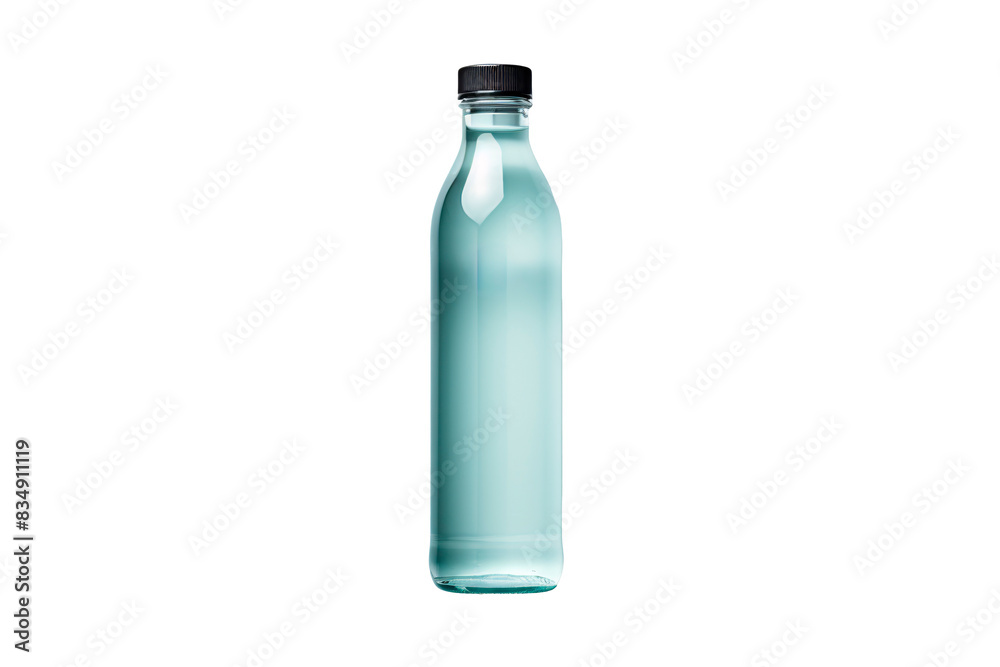 a bottle of water with a black cap a bottle of water with a black cap