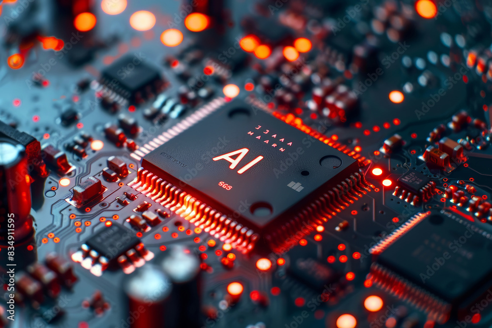 AI computer chip motherboard illustration. Artificial intelligence microchip. AI computer chip motherboard illustration. Artificial intelligence microchip.
