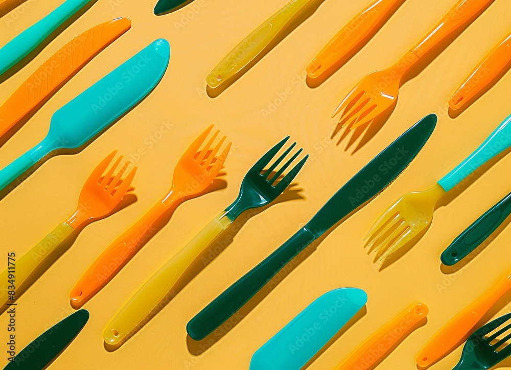a group of plastic forks and knives