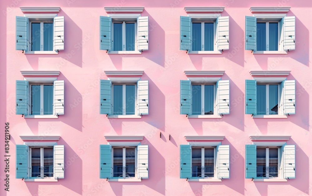 Fototapeta premium a pink building with many windows