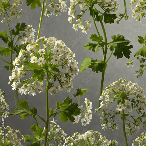 a stunning arrangement of coriander seeds and flowers. Each seed is meticulously detailed