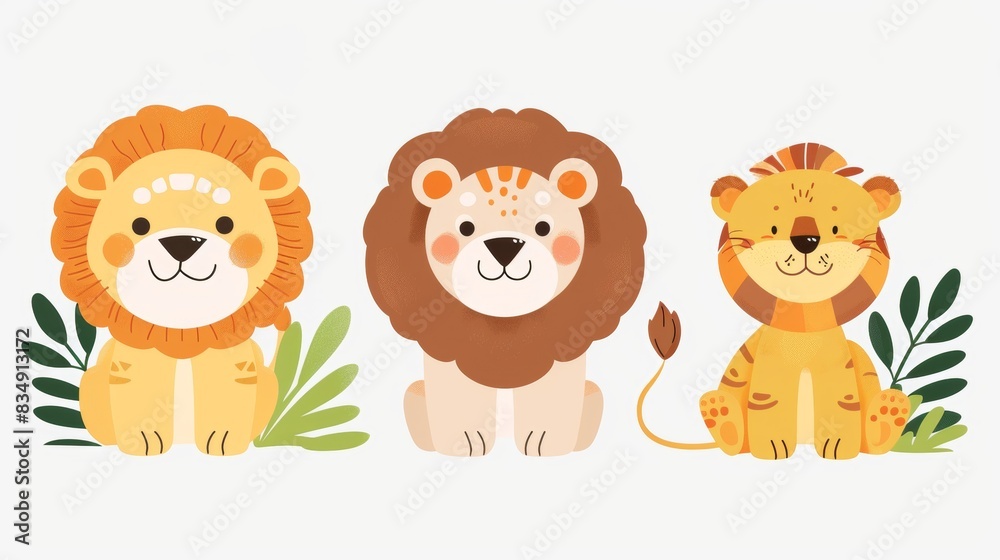 Lion. Flat vector illustration of cute animal. Baby nursery art. Lion. Flat vector illustration of cute animal. Baby nursery art.