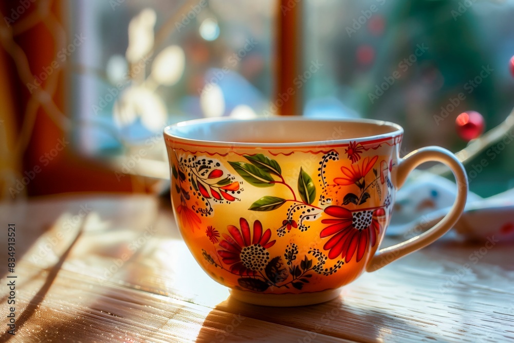 Decorated cup. Hot drink still life. Breakfast concept Decorated cup. Hot drink still life. Breakfast concept