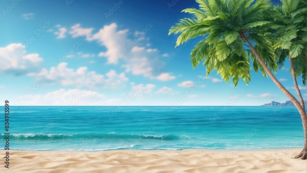 Fototapeta premium Blur beautiful shiny sparkling tropical blue sea beach , the fresh summer background .
