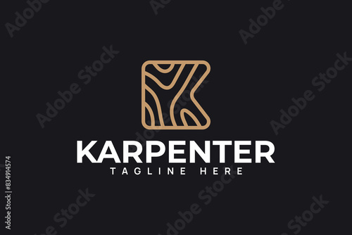 letter K with wooden texture logo design for carpenter and handmade product business