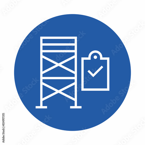 Outlined scaffolding inspection with document checklist symbol vector illustration.