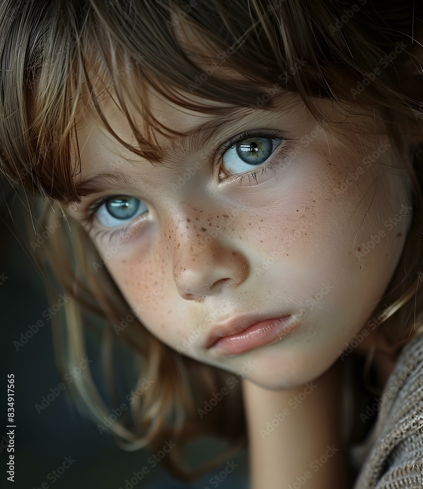 Portrait of a girl with freckles and green eyes