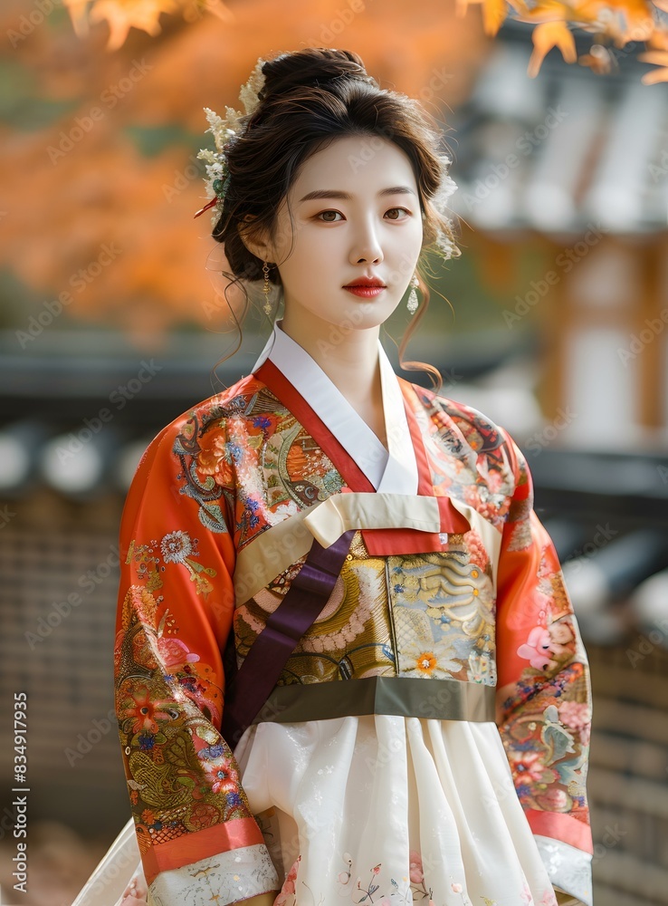 Portrait of a young woman in traditional Korean dress, or Hanbok Portrait of a young woman in traditional Korean dress, or Hanbok