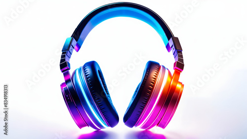 Colorful Headphones in Neon Gradient Light With white background 