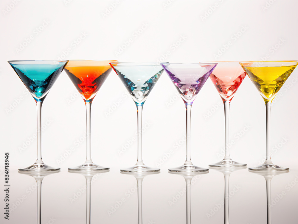 a row of colorful martini glasses a row of colorful martini glasses