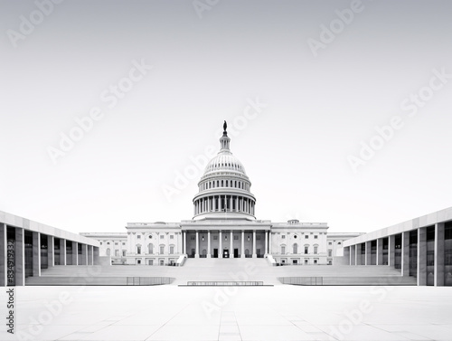 a white building with a dome with United States Capitol in the background