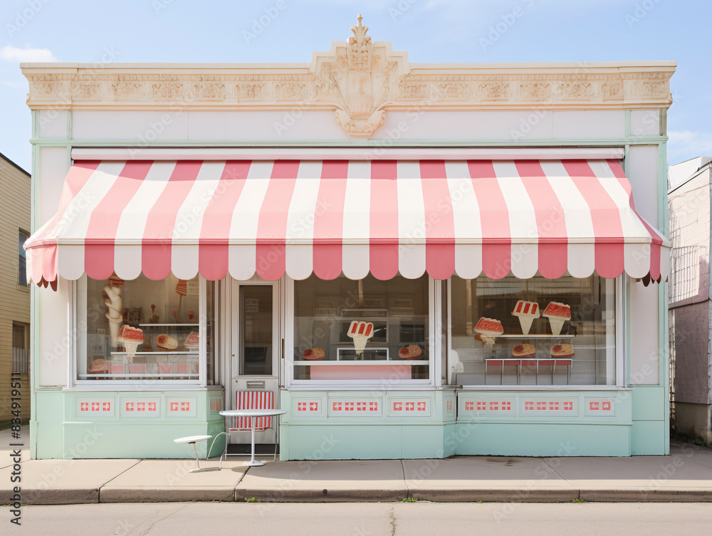 © Dumitru - a store front with a red and white striped awning © Dumitru - a store front with a red and white striped awning