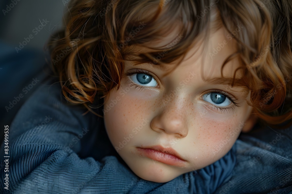 Portrait of a boy with curly red hair and blue eyes Portrait of a boy with curly red hair and blue eyes