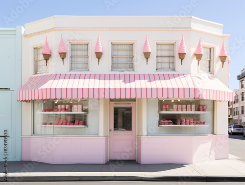 Wallpaper Mural a pink store front with pink and white awnings Torontodigital.ca