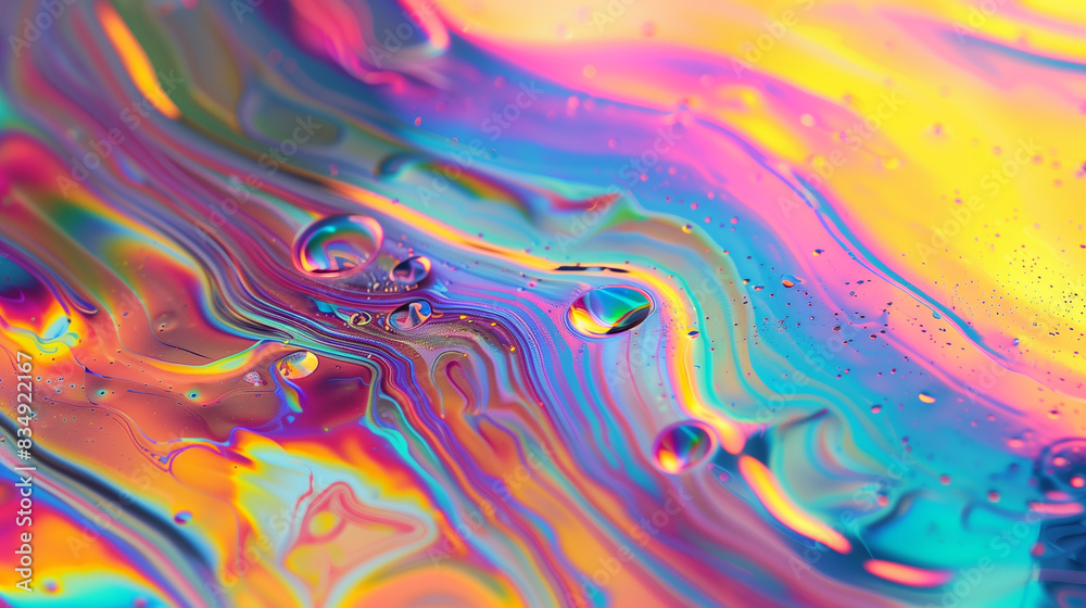 A colorful swirl of liquid with a rainbow effect. The colors are vibrant and the pattern is flowing