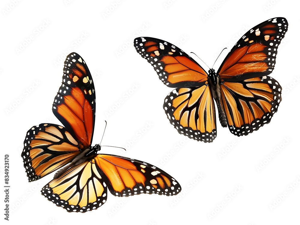 Fototapeta premium A pair of butterflies with different colors on a white background
