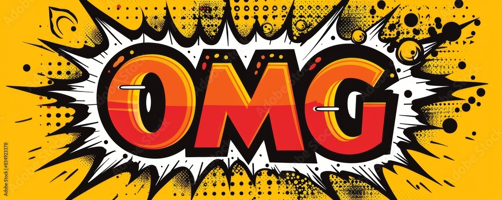 Obraz premium Comic book style 'OMG' text with bold colors and explosive effects