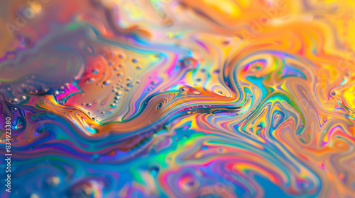 A colorful swirl of liquid with a rainbow effect. The colors are vibrant and the pattern is flowing
