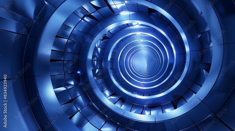 A blue, glowing, futuristic space with a bright light in the center A blue, glowing, futuristic space with a bright light in the center