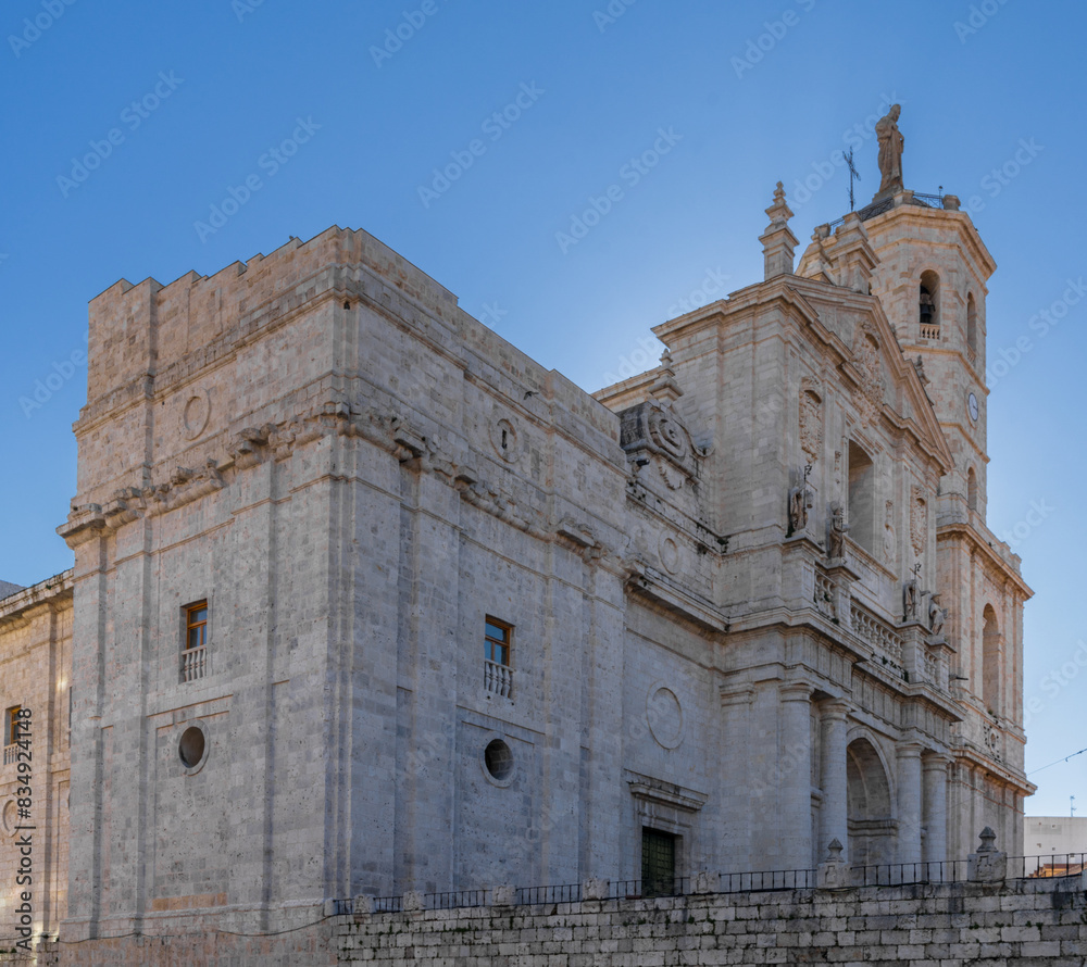 view of the historic Valladolid Cathedral under a blue sky view of the historic Valladolid Cathedral under a blue sky